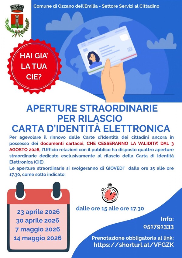 Carta d’Identità elettronica: ad aprile e maggio 2026 aperture straordinarie degli sportelli comunali