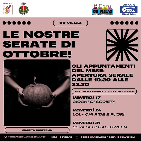 Aperture serali al Centro giovanile Go Villaz dal 17 al 31 ottobre 2025.