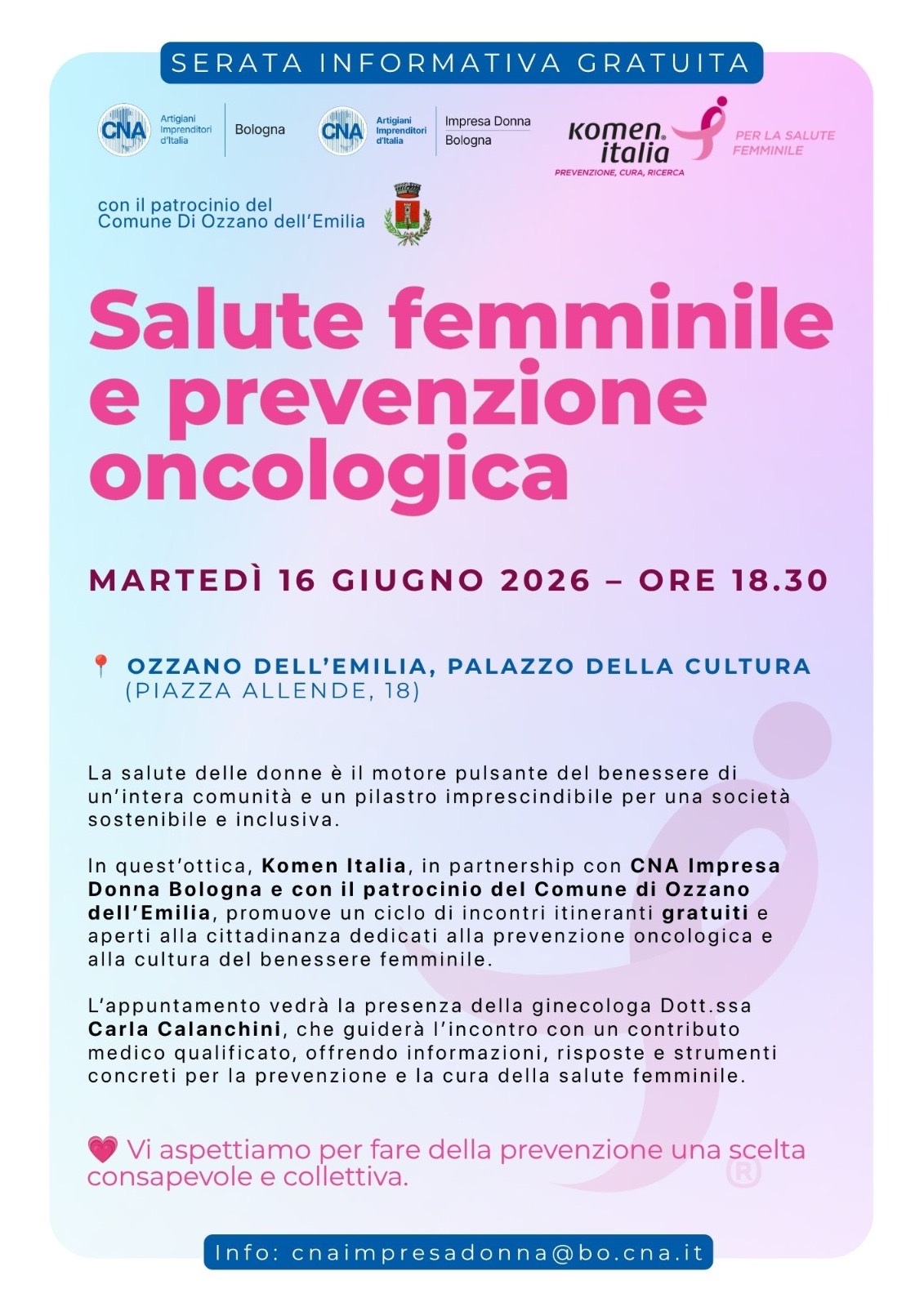 Prevenzione oncologica femminile presso il Palazzo della Cultura di Ozzano