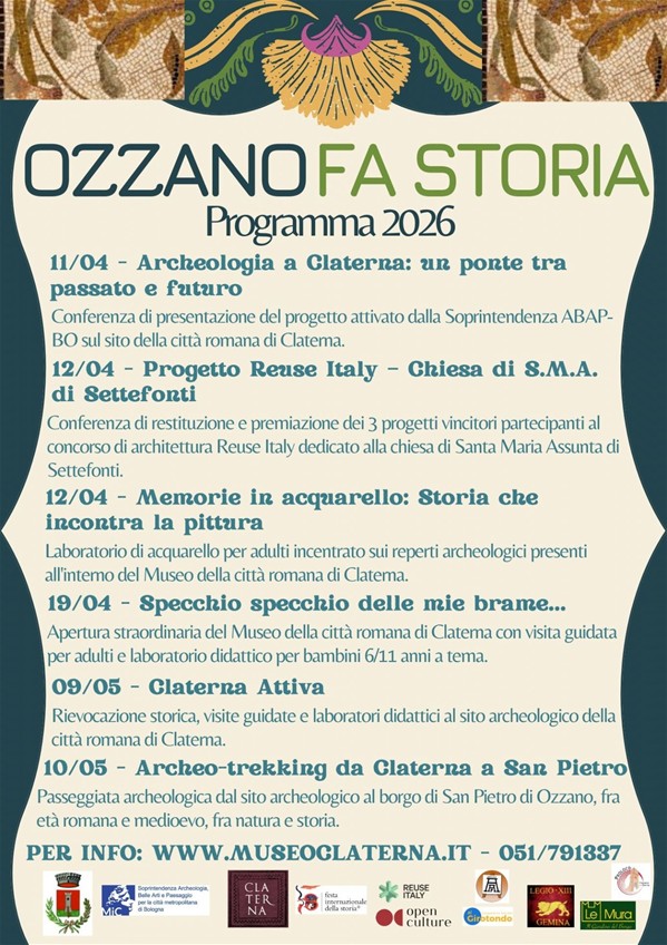 Rassegna “Ozzano fa storia”: Conferenze, laboratori didattici, visite guidate e trekking incentrati principalmente sulla Città romana di Claterna, ma non solo!